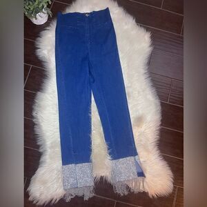 Rehab Lab denim high waisted rhinestone/chained fringe hem sz medium